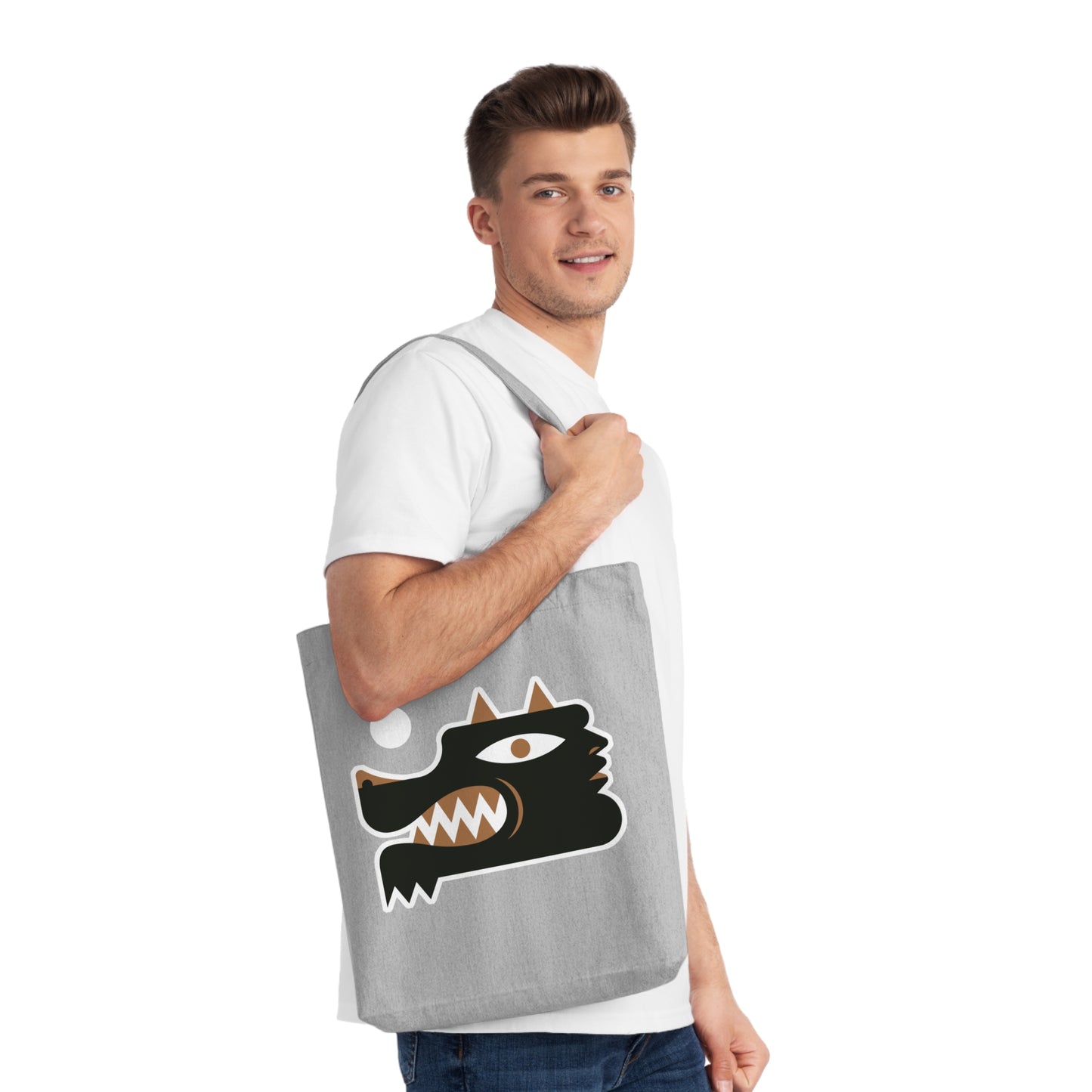 Eco-Friendly Woven Tote Bag featuring Unique Wolf Man Design