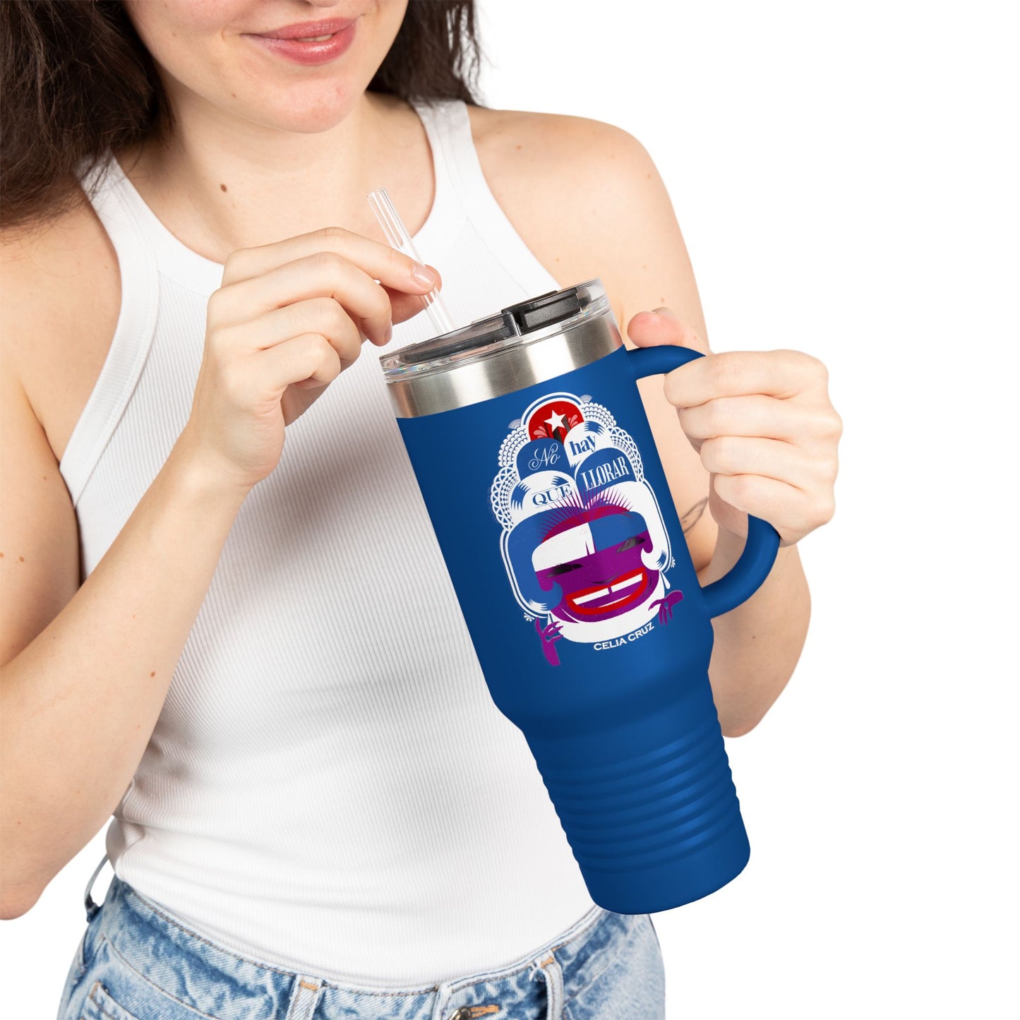 Insulated Travel Mug with Celia Cruz – 40oz, Perfect for Travel and Gifts