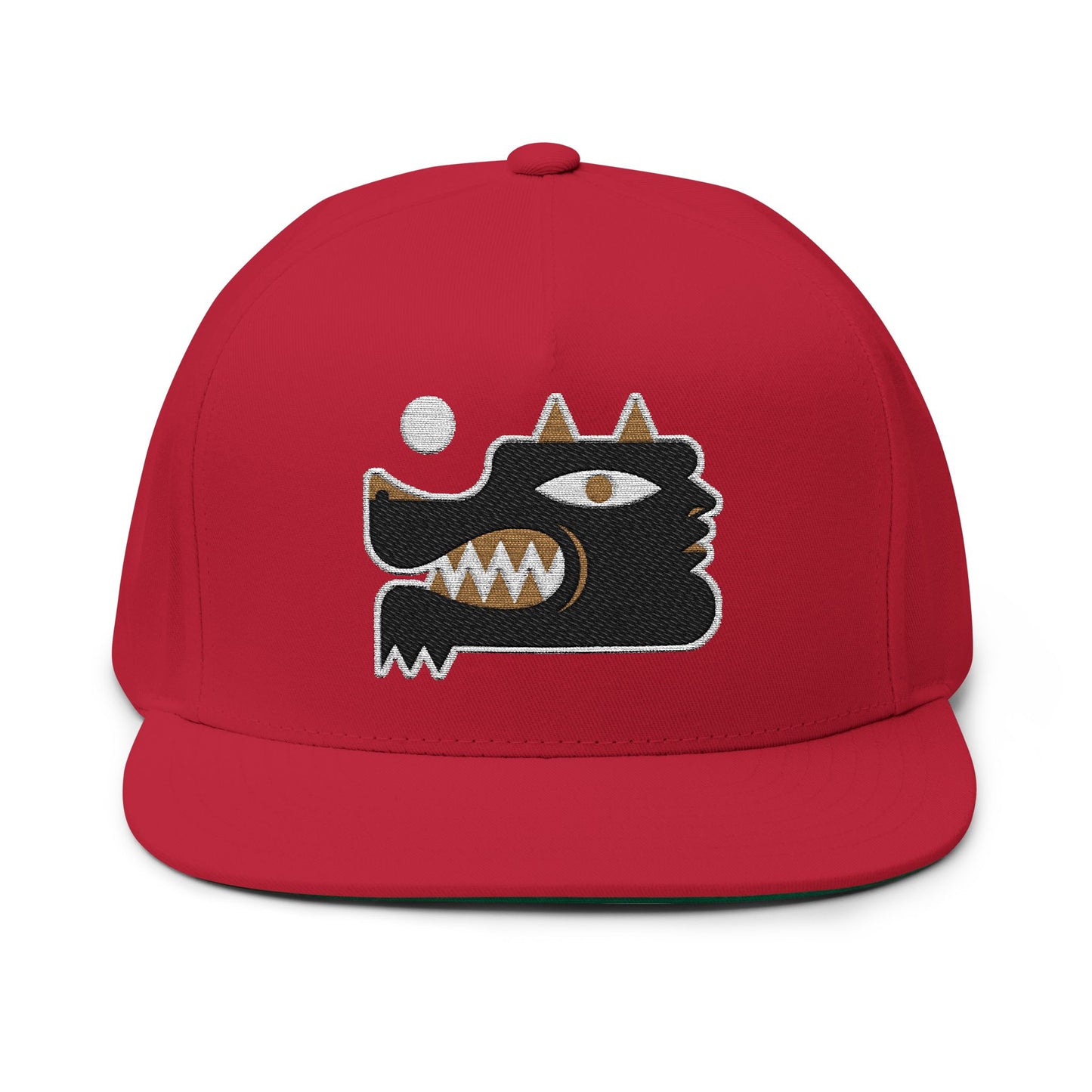 Urban Style Flat Bill Cap with Unique wolf man Embroidery Design