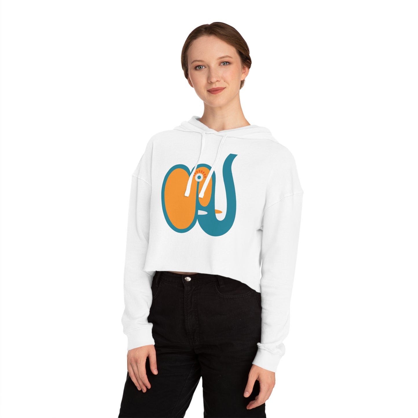 Whimsical Cropped Hooded Sweatshirt - Elefant Design for Women