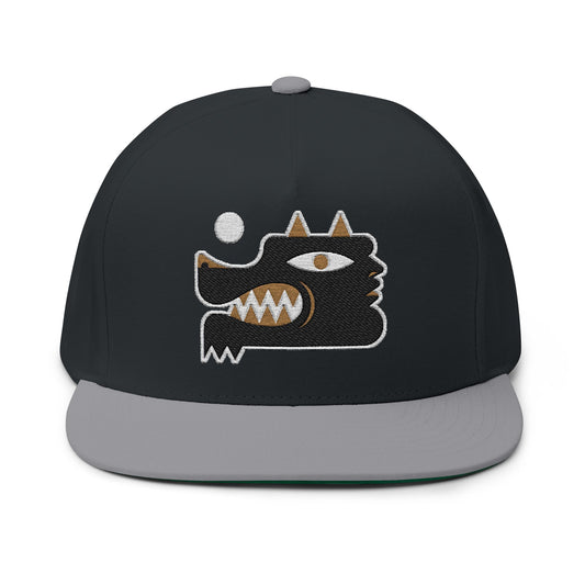Urban Style Flat Bill Cap with Unique wolf man Embroidery Design