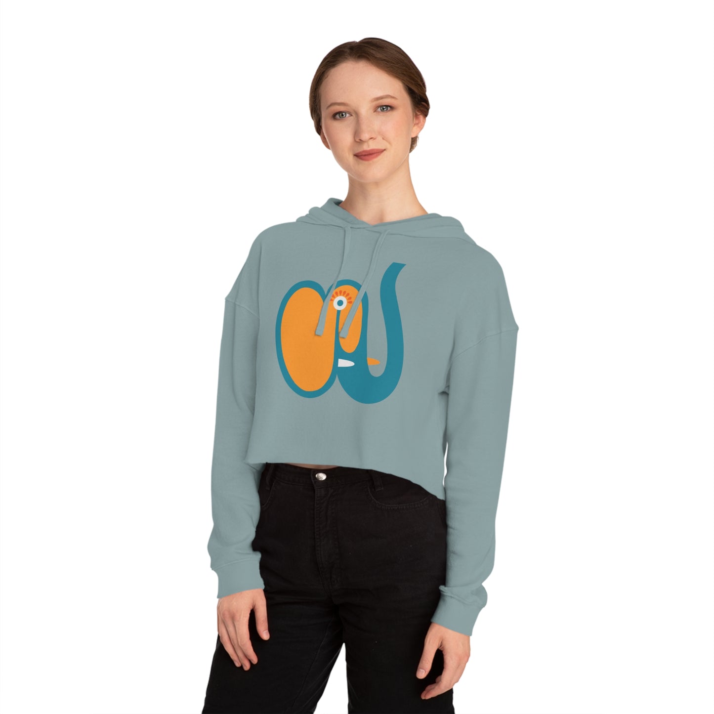 Whimsical Cropped Hooded Sweatshirt - Elefant Design for Women