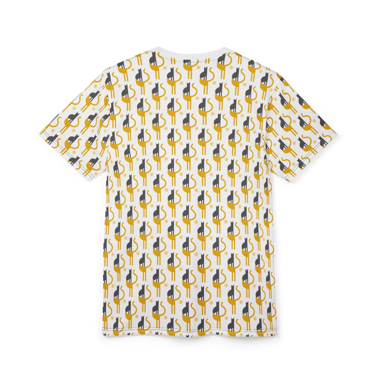 Playful Unisex Cut & Sew Tee for Fun Occasions - Green Pattern with Flat Cat Design