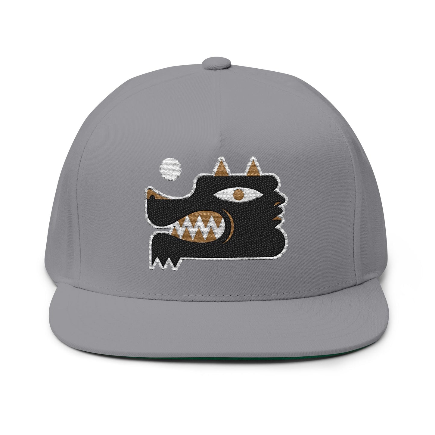 Urban Style Flat Bill Cap with Unique wolf man Embroidery Design