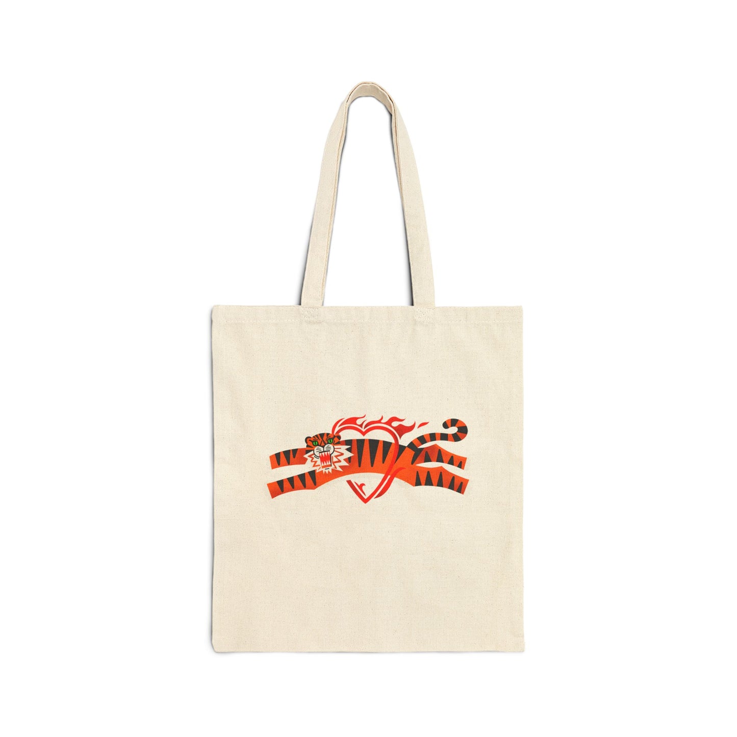 Eco-Friendly Cotton Canvas Tote Bag with Vibrant Tiger Heart Design