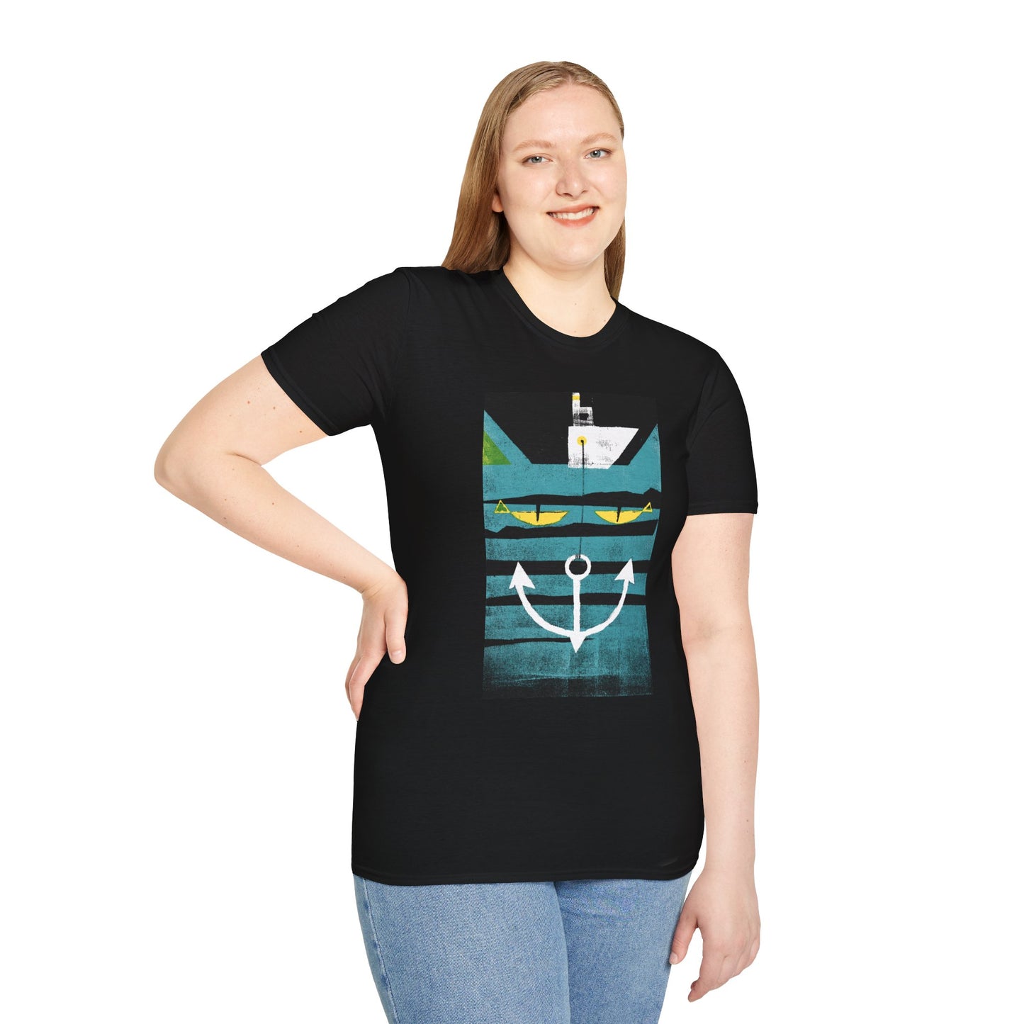 AnchorCat Unisex T-Shirt – Softstyle Tee with Nautical Cat Design