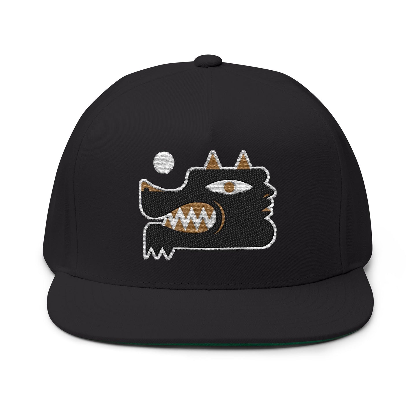 Urban Style Flat Bill Cap with Unique wolf man Embroidery Design