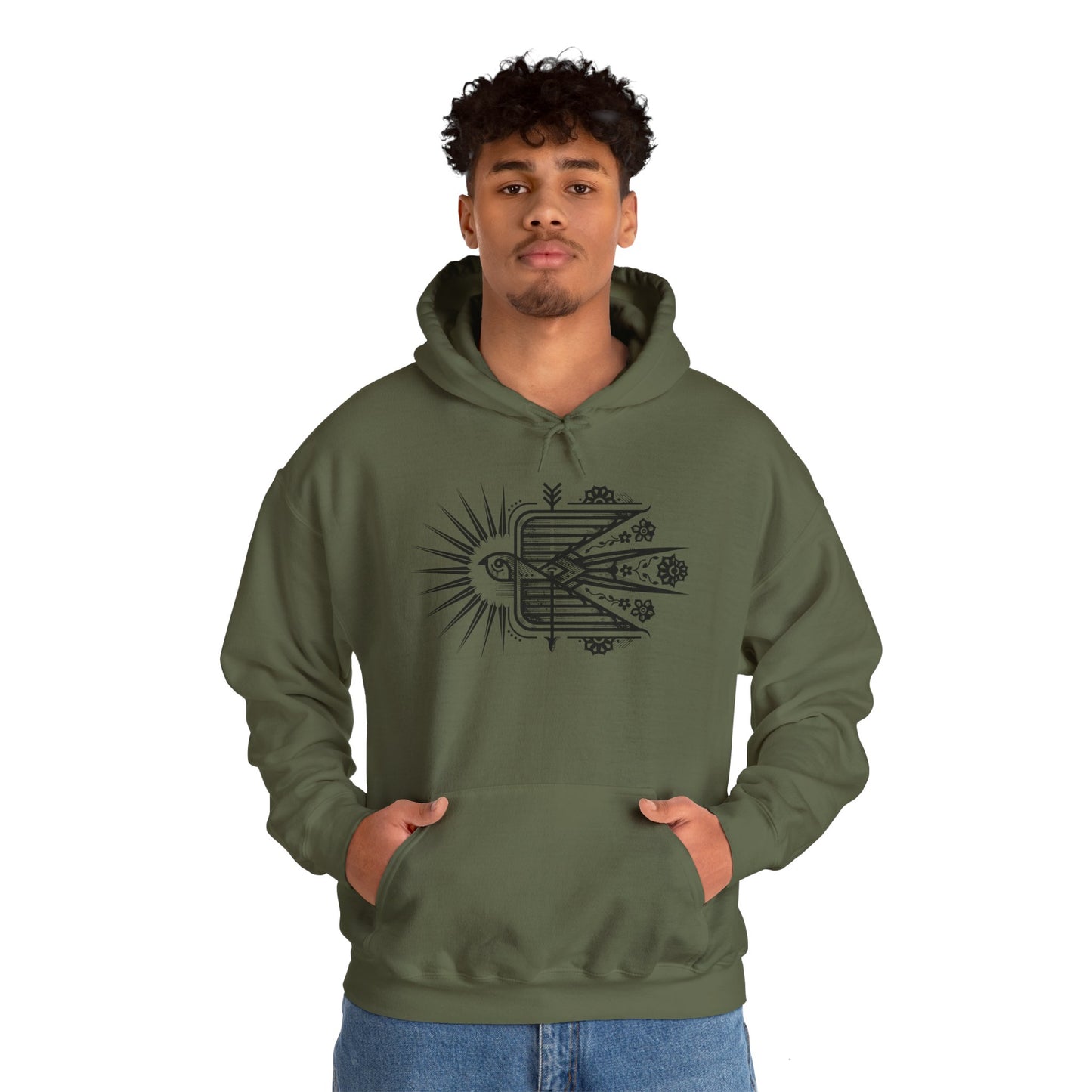 Swallow Unisex Hoodie – Heavy Blend™ Fleece Sweatshirt with Bird Design