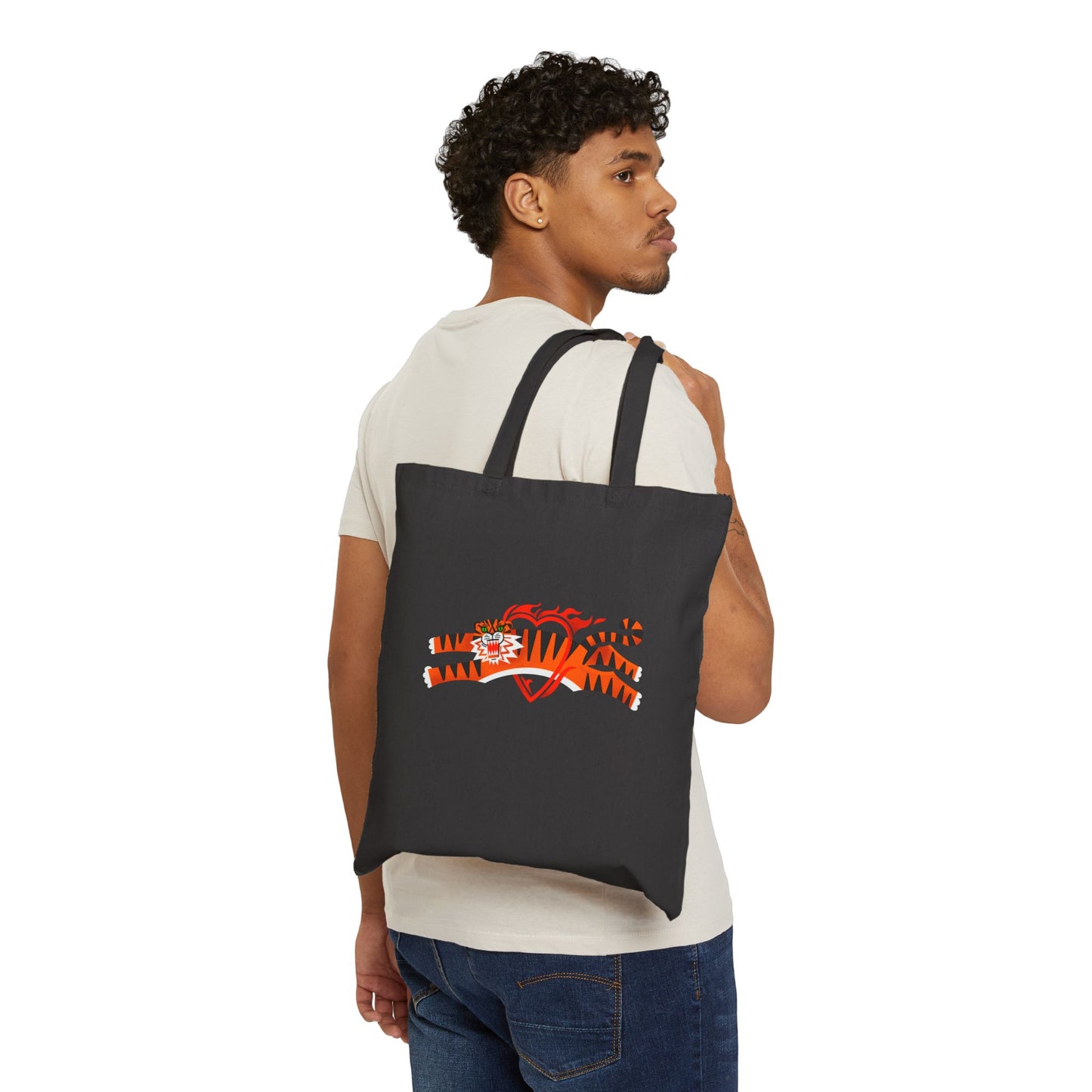 Eco-Friendly Cotton Canvas Tote Bag with Vibrant Tiger Heart Design