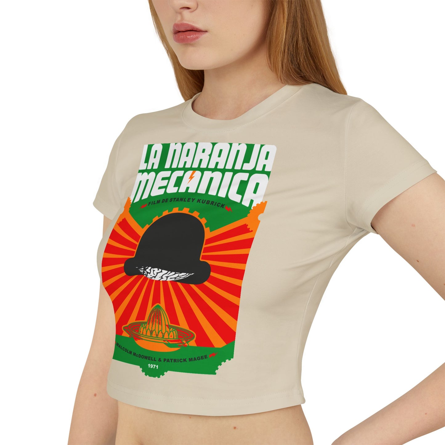 Retro Film-Inspired Women's Baby Tee - A Clockwork Orang Design