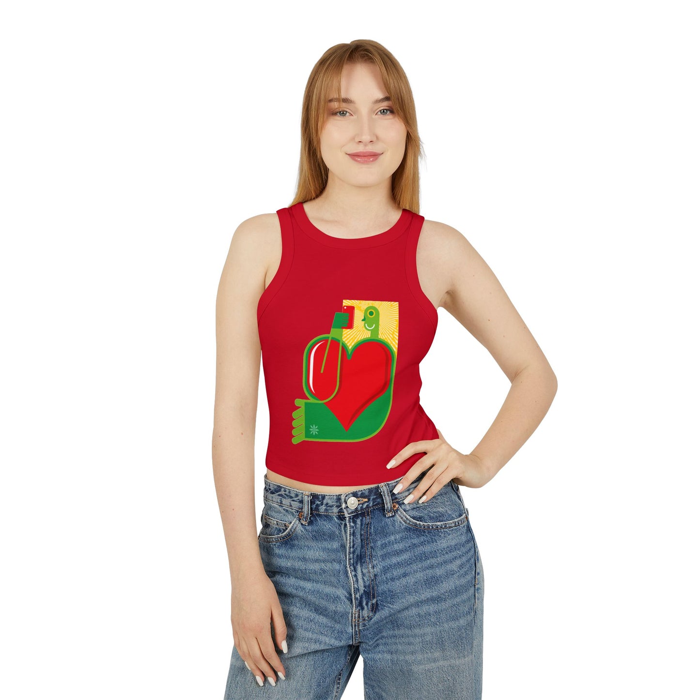 Trendy Women's Micro Rib Racer Tank Top with Colorful Heart Design - Perfect for Summer and Casual Outings