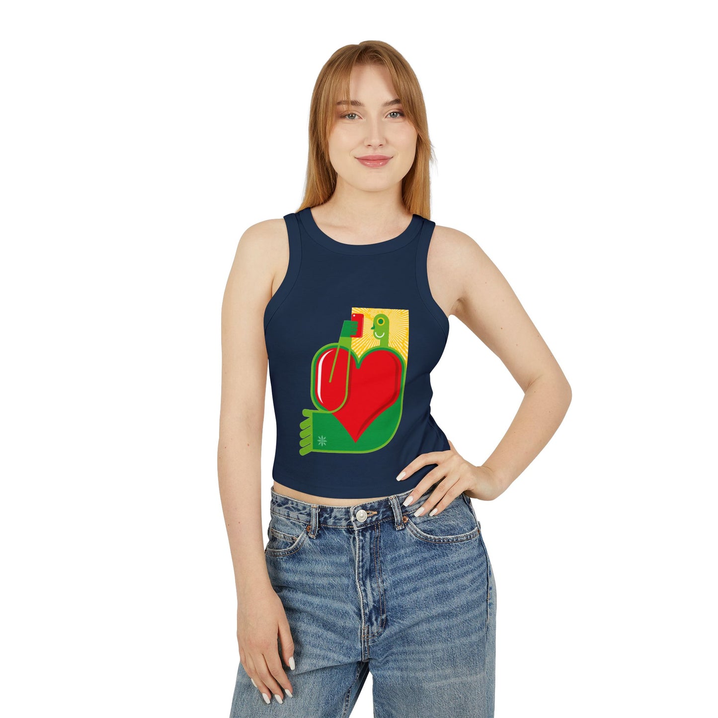 Trendy Women's Micro Rib Racer Tank Top with Colorful Heart Design - Perfect for Summer and Casual Outings