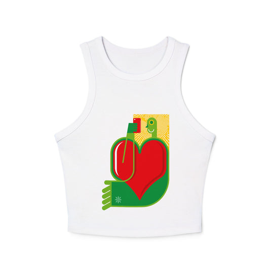 Trendy Women's Micro Rib Racer Tank Top with Colorful Heart Design - Perfect for Summer and Casual Outings