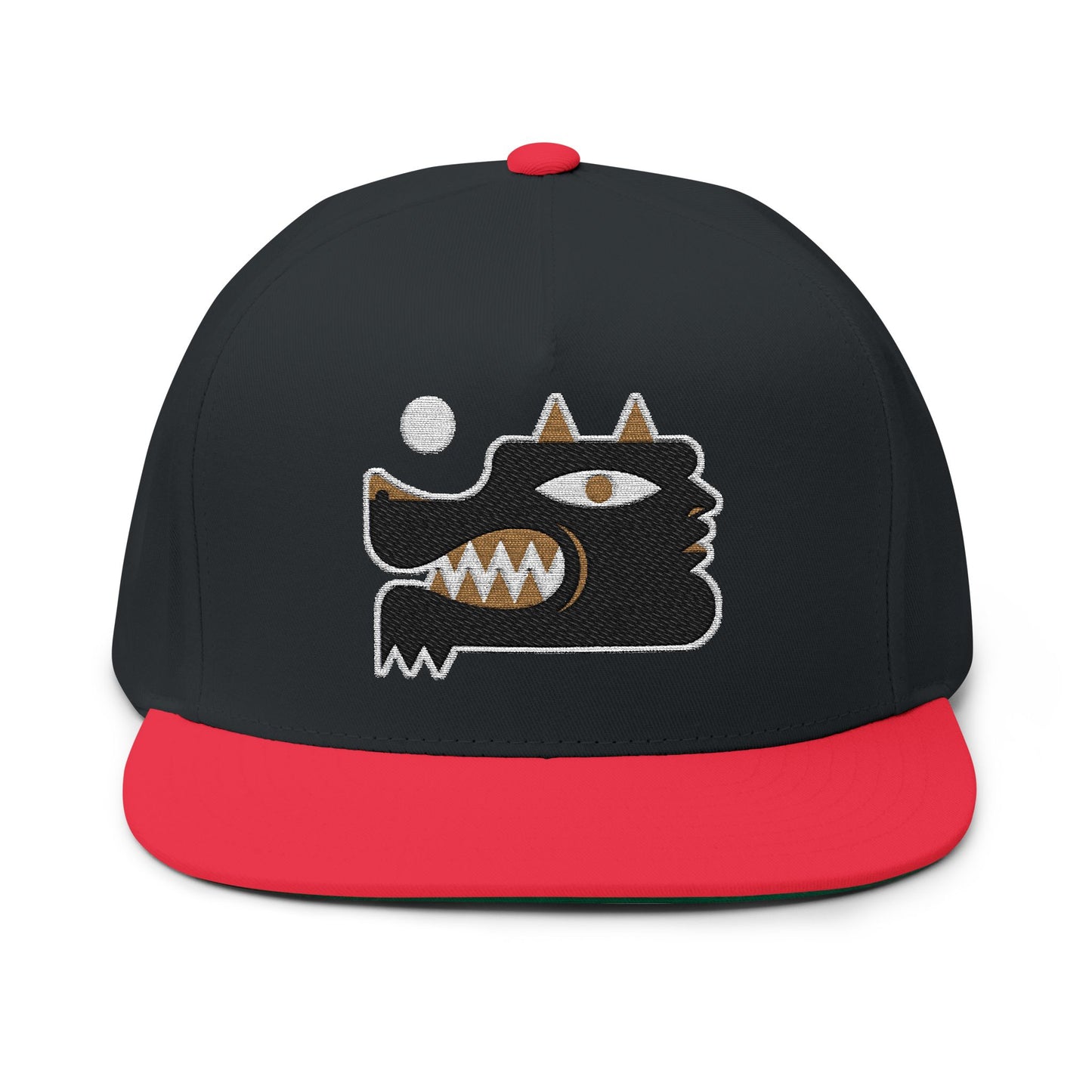 Urban Style Flat Bill Cap with Unique wolf man Embroidery Design