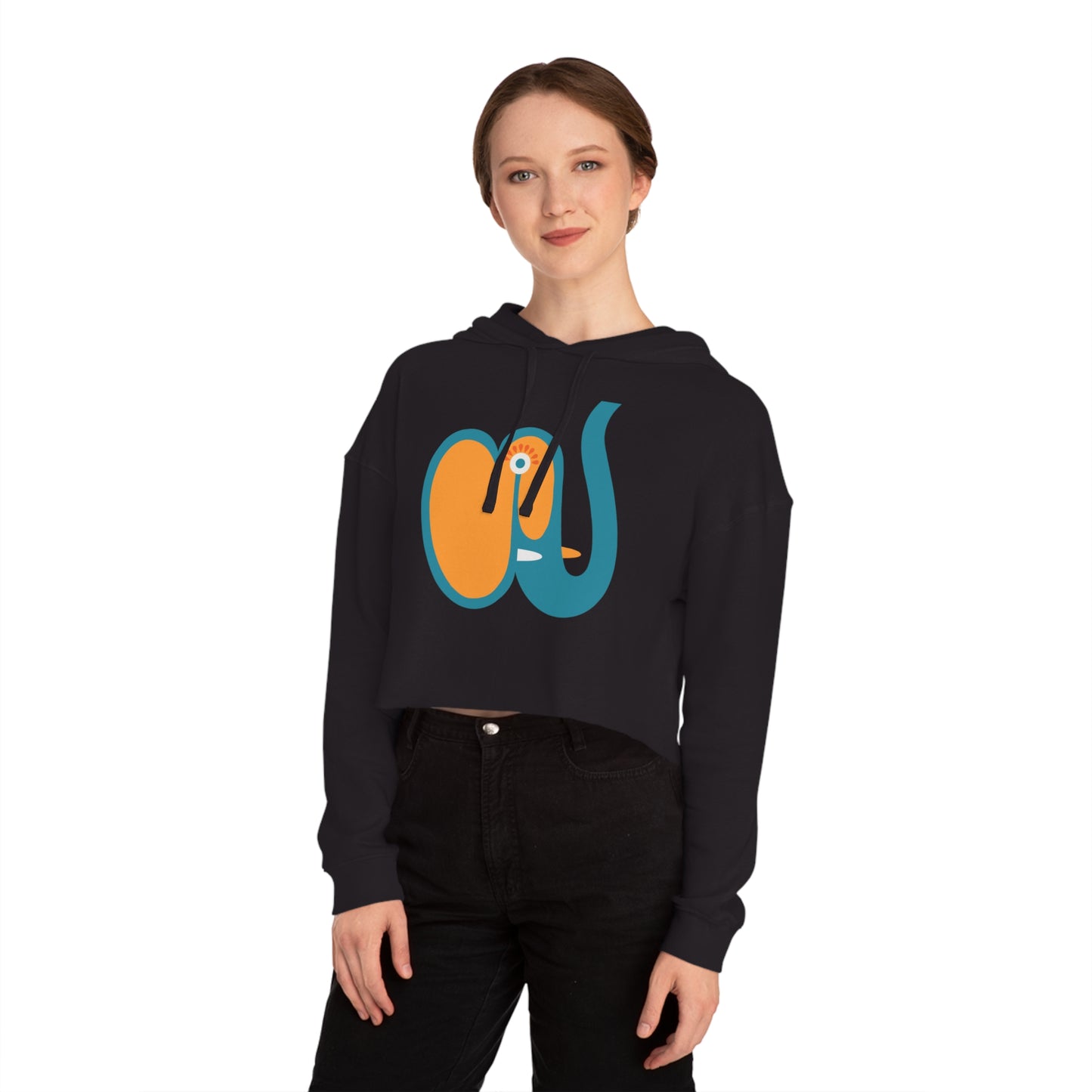 Whimsical Cropped Hooded Sweatshirt - Elefant Design for Women