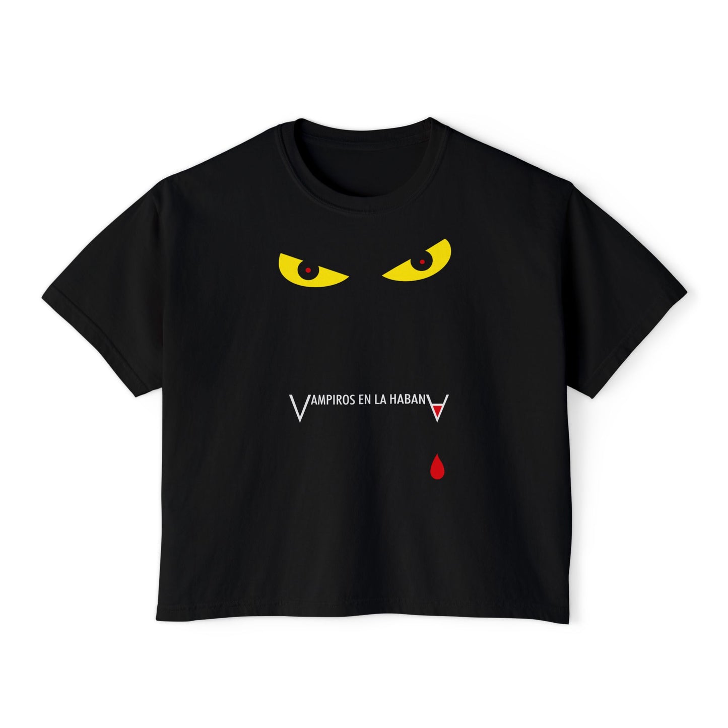 Vampiros en La Habana Boxy Tee — Vampire Eyes & Blood Drop Graphic