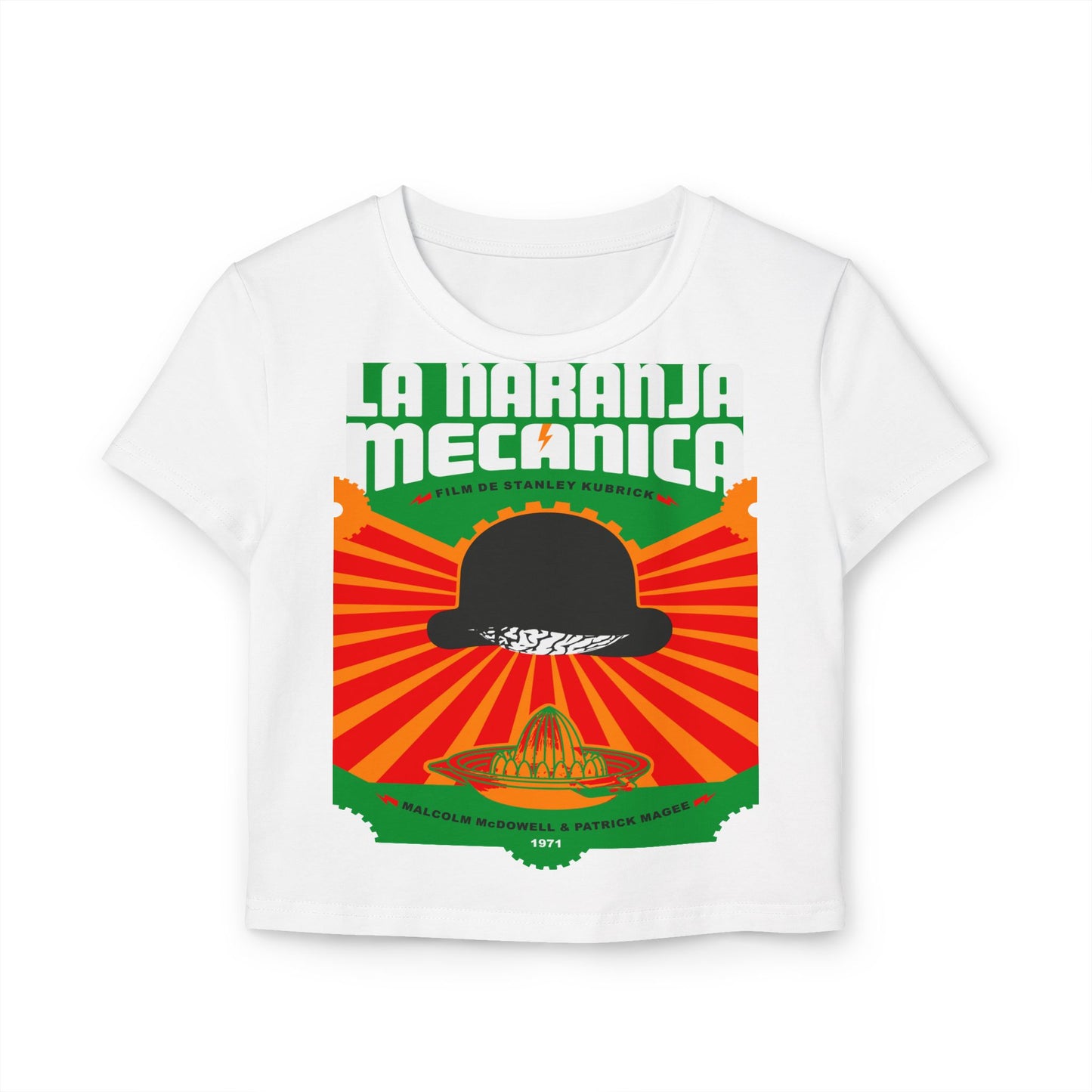 Retro Film-Inspired Women's Baby Tee - A Clockwork Orang Design