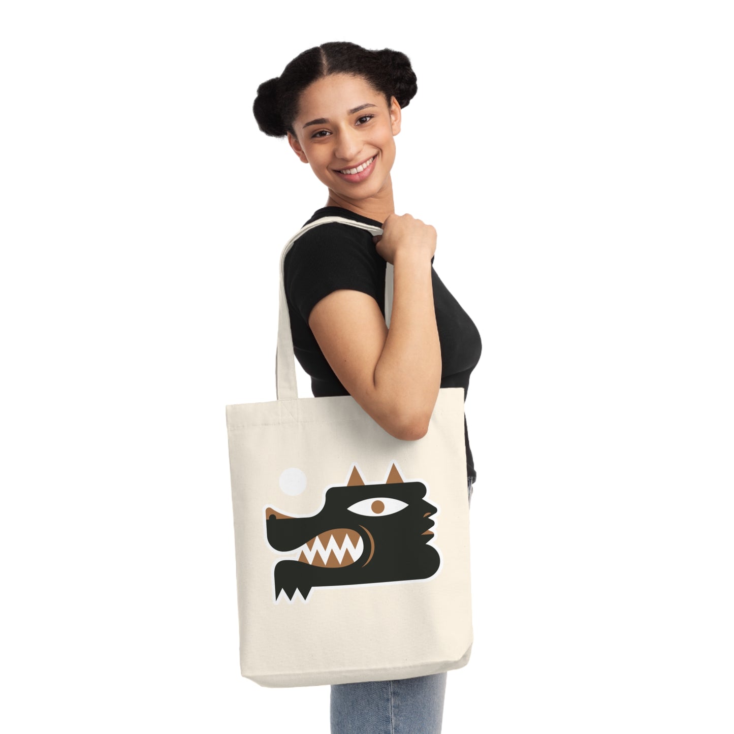 Eco-Friendly Woven Tote Bag featuring Unique Wolf Man Design