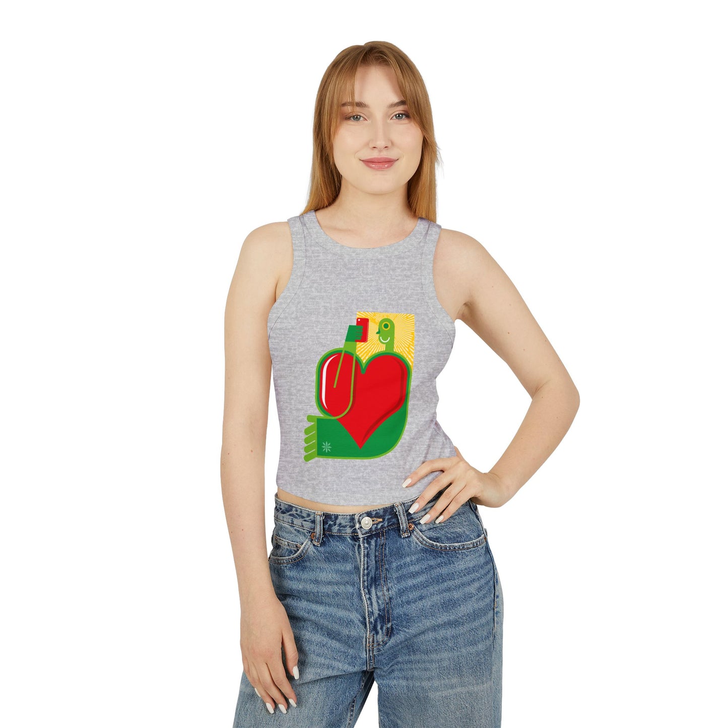 Trendy Women's Micro Rib Racer Tank Top with Colorful Heart Design - Perfect for Summer and Casual Outings