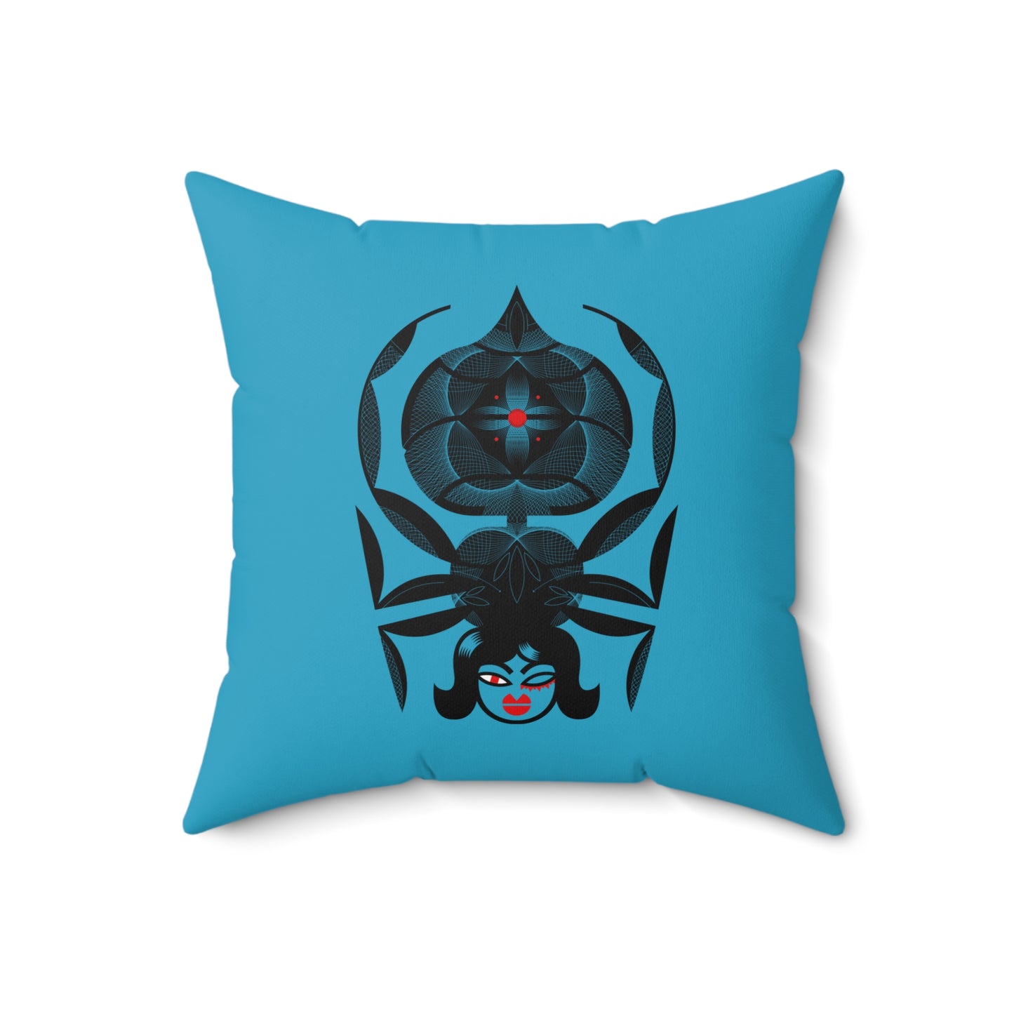 Bohemian Style Square Pillow - Vibrant Aqua Design