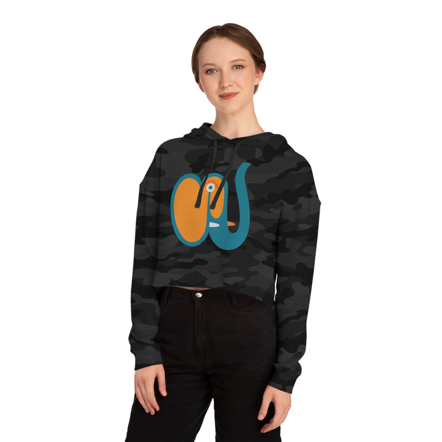 Whimsical Cropped Hooded Sweatshirt - Elefant Design for Women