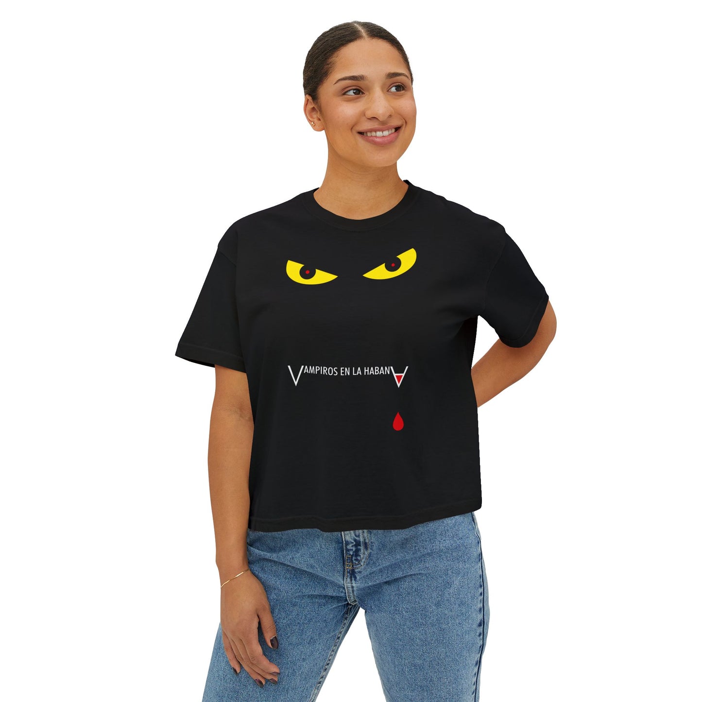 Vampiros en La Habana Boxy Tee — Vampire Eyes & Blood Drop Graphic
